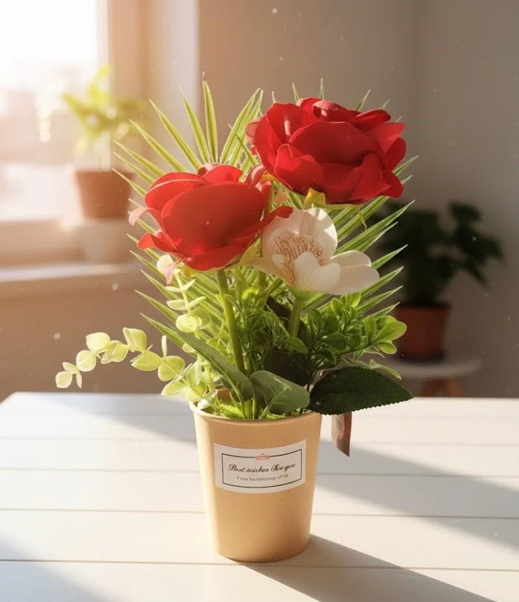 Artificial Faux Plant Arrangement — Realistic Indoor Greenery with Pot