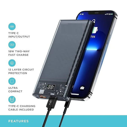 Slim Portable Power Bank — 10000mAh Fast Charging with Dual USB & Type-C